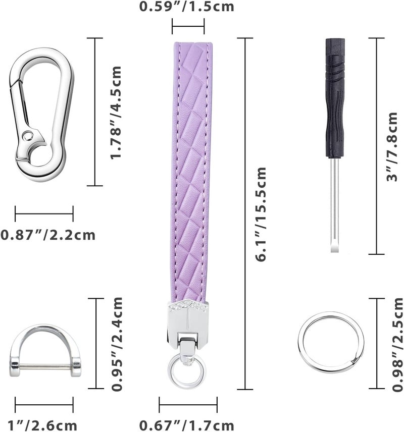 OHKYOOT Store Leather Wristlet Keychain,Car Key Chain Wrist Keychain with 3 Key Ring and Anti-Lost D Ring (Purple) - Image 5